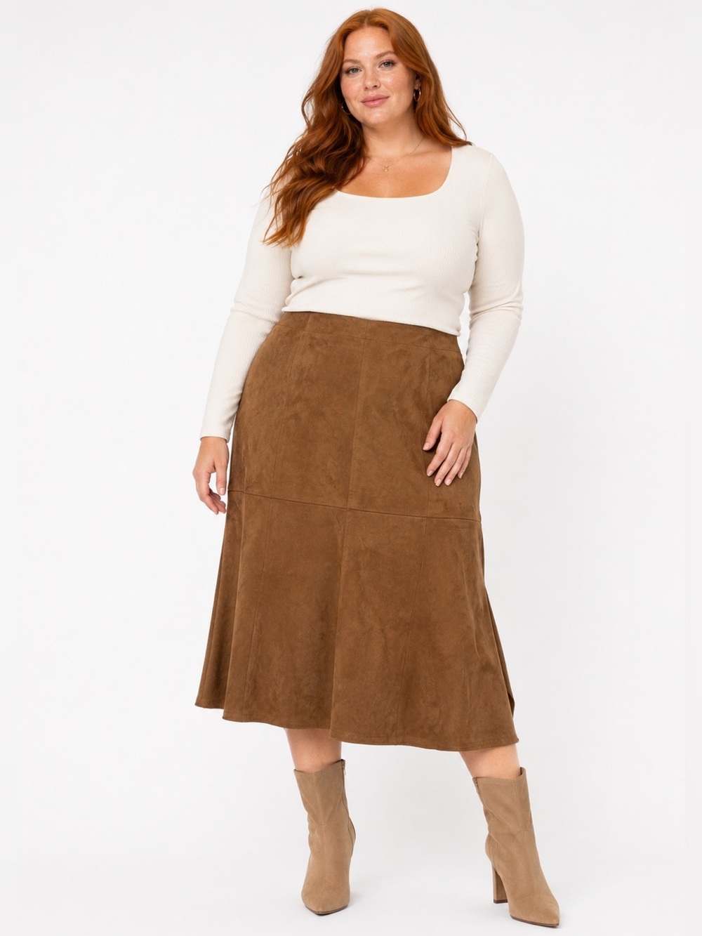 Max Studio Skirt Brown Tan Midi Faux Suede Size 2X NWT